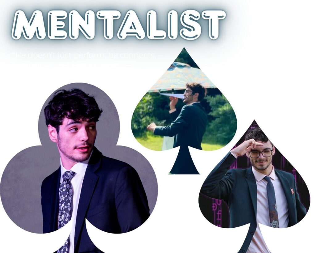 A picture shwowing a mentalist with symbols.